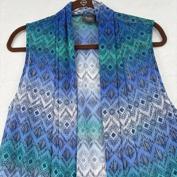 Chico's Travelers Vest Size M Blue Print Sleeveless Open Front Cardigan Topper - Picture 2 of 10